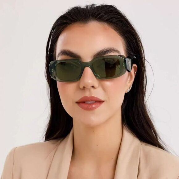 NEW Prada PR17WS 19Z1I0 Transparent Bottle Green Rectangle Unisex Sunglasses - Picture 5 of 13